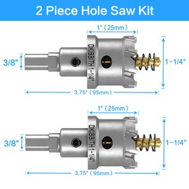 TCT Hole Saw Set, 2-Pack of 1-1/4" (32mm) Heavy Duty Tungsten Carbide Tipped Hole Cutters for Stainless Steel Mild Steel Copper Iron Brass Plastic and More, with Titanium-Plated Pilot Drill Bits