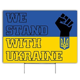 SignPro We Stand with Ukraine Yard Sign | Support Ukraine | Stop the War | Bright, Bold, Yellow and Blue I Stand with Ukraine Sign | 24 inch by 18 inch with Yard Stakes | Weather-Proof Corrugated Plastic Sign Material (Double Sided)