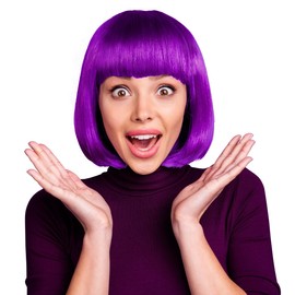 Bob Wig, Cabaret, Pageboy, Page, Charleston Wigs for Carnival, Fancy Dress, Theme Parties (Purple Bob), One Size