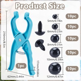 HOBBIESAY 1Pc Safety Eye Tool with 50Pcs Eyes Kits Blue Crochet Tools for Attaching Quick Doll Making Supplies Eye Snapper Crochet Tool for Amigurumi Stuffed Animal Eyes Making Supplies Tools