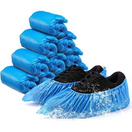 Shield Right 100-Pack Disposable Heavy-Duty Polyethylene Blue Shoe Covers, Waterproof Elastic Overshoes, Anti Skid, Abrasion Resistant, One Size Fits Most, (Heavy Duty 100 Pack)