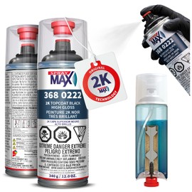 SprayMax 2K Topcoat High Gloss Black | 2K Automotive High Gloss Black Spray Paint for Metal & Plastic | Durable Glossy Finish, Chemical & Weather Resistant | Professional Grade 12 oz