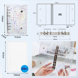 Sticker Book, Binder, Star Pattern, Transparent, A6 (20 Refills), Clear, Card Pockets, 6 Holes, Girls, Boys, Seal Storage, Pushing Goods, Seal (Star Pattern Cover, A6)