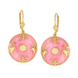 Ross-Simons Pink Jade "Good Fortune" Butterfly Drop Earrings in 18kt Gold Over Sterling