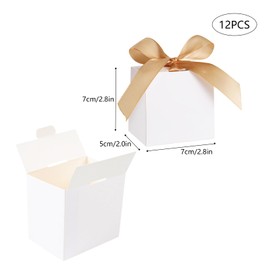 12Pcs Small Gift Boxes with Ribbons, 7× 7× 5 cm Mini White Paper Gift Boxes for Party Favour, Gold