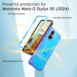 URBANITE for Moto G Stylus 5G (2024) Case, Military Grade Rugged Shockproof Protective Cover with Screen Protector and Kickstand (Blue and Purple)