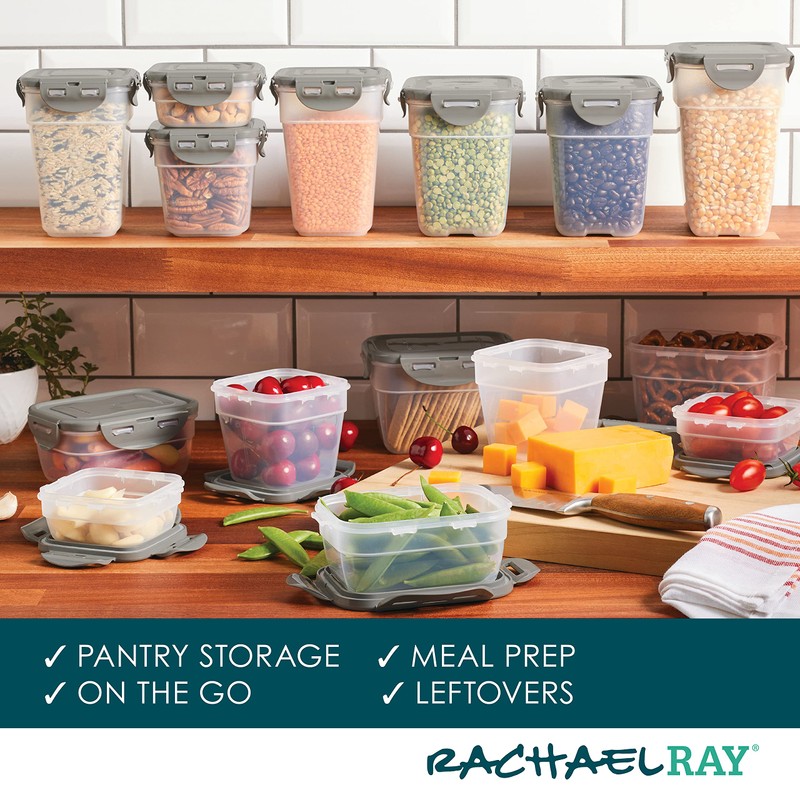 Rachael Ray Leak-Proof Stacking Container Food Storage Bin Set, 30-Piece,