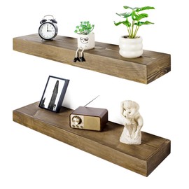 BANFFLOW Floating Shelves 3 inch Thick for Wall Set of 2,Solid Pine Wood Wall Mount Shelf for Kitchen Living Room Bedroom Bathroom,8" D x 36" L x 3" H-Black Walnut