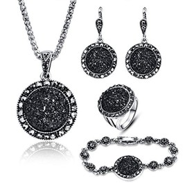 BIGANYAO 4 Packs Hoop Pendant Simulated Diamond Sparkly Jewelry Sets with Bracelet Ring Black