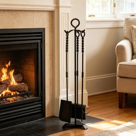 30in Fireplace Tool Set with Stand 4 Pcs Solid Manganese Steel