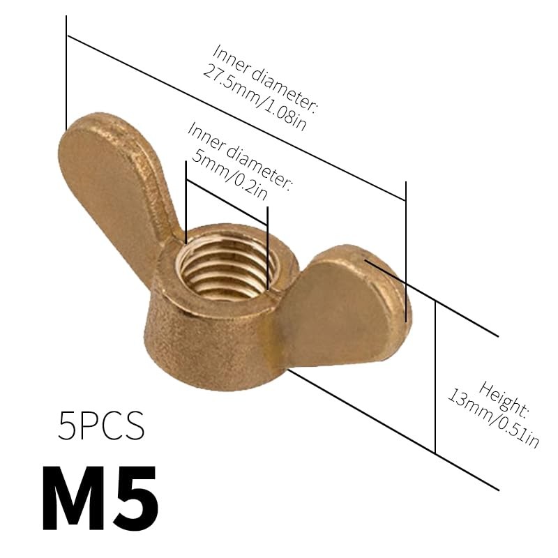 M5 Wing Nuts, Brass Butterfly Wing Nut, Heavy Duty Hand