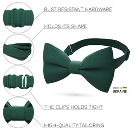 Bow Tie House Boys Classic Pre-Tied Bow Tie Formal Solid Tuxedo (Medium, Emerald Green)