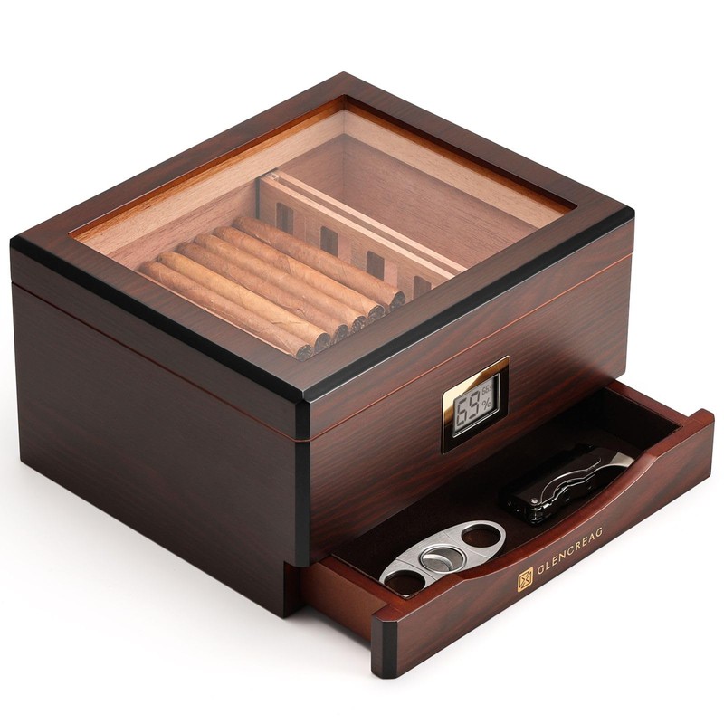 GLENCREAG MMT-3041 Cigar Humidor Box for 55 Counts, See-Through Design