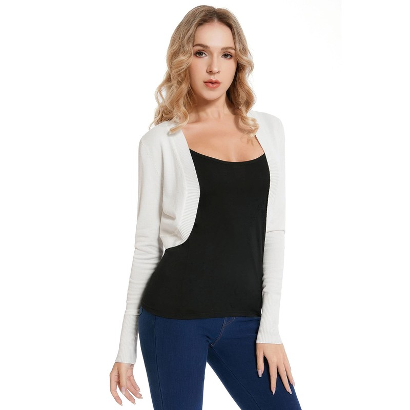 AmélieBoutik Women Long Sleeve Light Knit Bolero Shrug Cardigan (Ivory