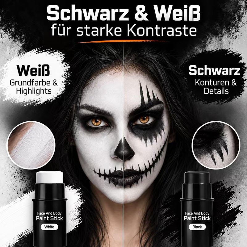 Halloween Make-Up Set Black White Theatre Makeup Sticks with Sponge