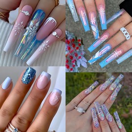 Christmas Nail Stickers 6 Sheets Snowflake Nail Art Stickers Laser Silver Snowflake Elk Design Nail Decals Winter Snowflake Nail Supplies Xmas 3D Self-Adhesive Decals for Women DIY Acrylic Decoration