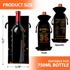 35th Birthday Gifts Wine Bag, Pairs Well With Turning 35 Wine Bag, Birthday Gifts for Women Men, 35 Years Old Gifts for Her Him Coworkers Best Friend Besties, Gifts for Birthday Anniversary Party