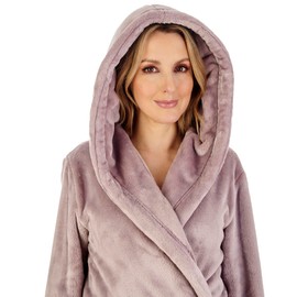 Slenderella Hooded Dressing Gown - Women's Robes, Winter Velvet Fleece Bathrobe, Super Thick Soft Plain Ladies Dressing Gowns, Shower Robe with Self Tie Belt, Bath Robes for Women, Housecoats