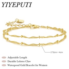YIYEPUTI 14K Gold Bracelets for Women Gold Bracelets for Women Beaded Bracelet for Womens Double-Layer Twisted Design Cuban Link Layered Bracelet for Womens