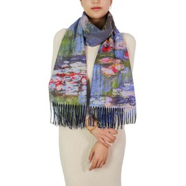 Wander Agio Fashion Painting Scarf for Women Long Shawl Large Warm Scarves Cashmere Feel Retro Evening Dress Shawls Lotus Pond 03