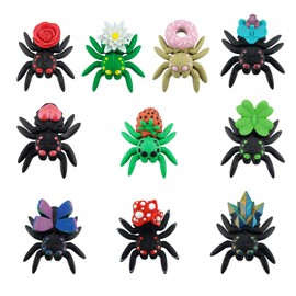 3D Printed Spider Pack - Set of 10 Unique Spiders - Clover, Rose, Orchid, Heart, Crystal, Fairy, Strawberry, Donut, Mushroom and Water Lily Designs - Collectible Fidget Toys