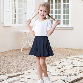 TATAKERI Toddler Baby Girls Skirts Skorts Elastic Little Girls Pleated Skirts Casual Flowy Ruffles Flared for Toddler Navy Blue