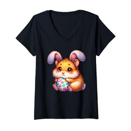 Womens Easter Hamsters Lovers Egg Eggs Bunny Rabbits Pets Hamster V-Neck T-Shirt