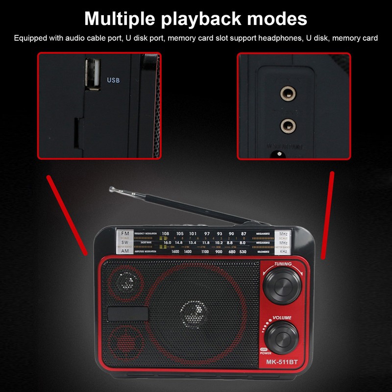 Portable Shortwave Radio FM AM SW Bluetooth 5.0 Multifunction Multi