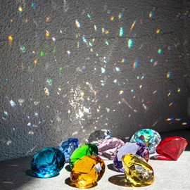 HDCRYSTALGIFTS 40mm(1.5 in) Crystal Diamond Jewels Paperweight Fake Diamonds Table Decoration Party Favors Gift, Glass Paperweight, Pack of 10 (Multicolor)