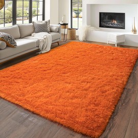 Dssimo Super Fluffy Rug for Bedroom, 6x9 Feet, Modern Shag Orange Area Rugs, Soft and Cozy Plush Large Carpet for Kids, Girls Boys and Teens Decorations for Living Room Dorm Nursery Classroom