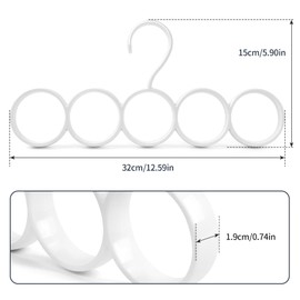 Vivi Bakie Scarf Hangers Set of 2 Multi Hangers Ring Tie Hanger Stall Hanger Closet Storage Belt Hanger Small Hanger Multifunction Round (White)