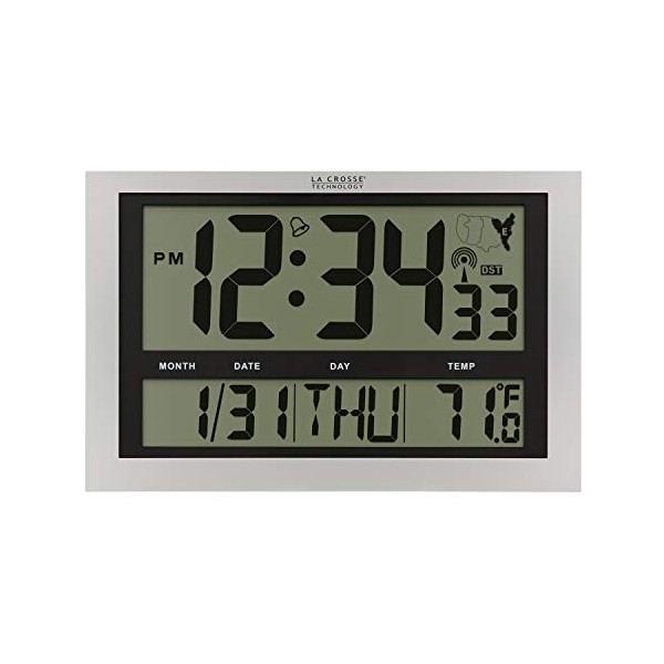 La Crosse Technology 513-1211 Atomic Wall Clock with Jumbo LCD Display with Indoor Temperature