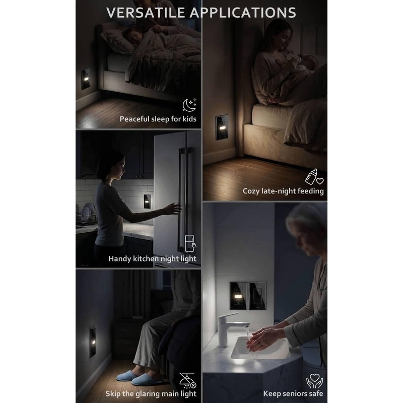 SOZULAMP 4-Pack Night Light Wall Outlet, Touch & Dusk-to-Dawn Sensors