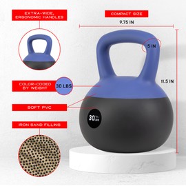 NonZero Gravity Iron Sand Soft Kettlebell with PVC Shell, Shock-Absorbing Base & Extra-Wide Grip for Versatile Workouts | Durable Strength Training Equipment, 30 lbs