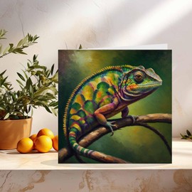 Chameleon Greeting Card Animal Impressionism Art 145mm x 145mm