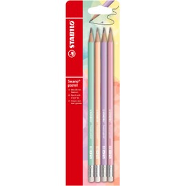 Graphite Pencil with Eraser - STABILO Swano Pastel - Pack of 4 - Assorted Colours - HB