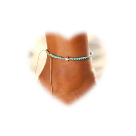 Crymystal Bohemian Blue Bead Anklet for Women Star Anklets Chain Bracelet Woven Rope Anklets Chain Bracelet Summer Beach Foot Ankle Chain Jewelry for Girls Gifts