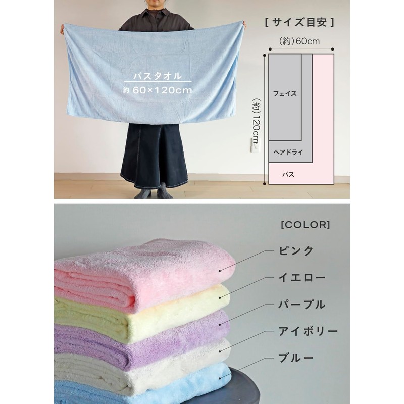 CBJAPAN Carari One Bath Towel, 3x Water Absorbency Microfiber, Blue,