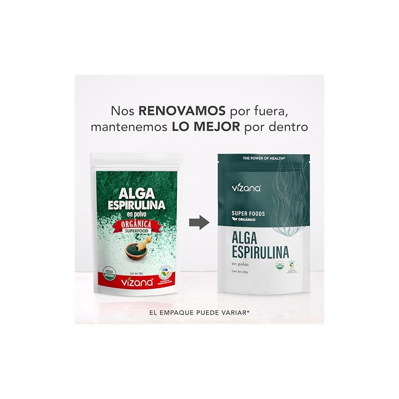 VIZANA NUTRITION Chlorella y Espirulina Orgánica Certificadas USDA en Polvo