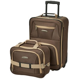 Rockland Fashion Softside Upright Luggage Set,'Expandable,Lightweight,Telescopic Handle,Wheel, Brown, 2-Piece (14/19)