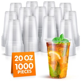 Jantle 20 Oz Clear Plastic Cups Bulk, 1000 Pack PET Disposable Drinking Cups, Party Cups, Cold Drink Cup for Weddings, Picnics (20 Oz - 1000 Pack)