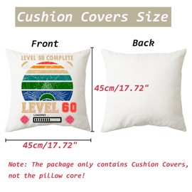 60th Birthday Gifts for Women and Men Funny Gift Cushion Covers 45 X 45 Cm, Level 59 Complete, Level 60 Loading 60 Years Old Birthday Present For Mom Dad Grandpa Grandma Friend