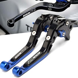 YOUMOTECH Motorcycle CNC Adjustable Folding Extendable Brake Clutch Levers for Suzuki GSX-R600 1997-2003 GSX-R750 1996-2003 GSX-R1000 2001-2004 (Black Blue)