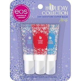 eos - Set de mini bálsamos súper hidratantes de 24H para las fiestas, Spritz de ciruela azucarada, remolino de bastón de caramelo, galleta helada con azúcar, cuidado de labios de edición limitada