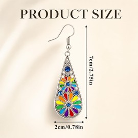 QCWN Rainbow Pride Earrings For Women Enamel Peace Sign Flower Dangle Drop LGBTQ Jewelry Gay Lesbian Bisexual Accessories Boho Hippie Festival Parade Merch Gift