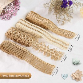 16 PCS Natural Burlap Flowers Set, Including 12 PCS Handmade Lace Burlap Flowers and Bowknots, 4 Rolls Burlap Ribbon for Christmas Birthday Party Wedding Home Embellishment DIY Crafts