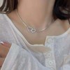 MIQIQAO Silver Rhinestone Double Heart Necklace CZ Chain Lariat Necklace