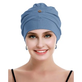 osvyo - Turbantes de algodón para mujer con quimioterapia para el cabello con cáncer, gorro de algodón ligero y sellado, Algodón Azul Cerúleo, One Size