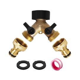 Mdlufee 2 Way garden Hose Splitter,Garden Hose Splitter, Y Valve, Two Way Tap Connector with 2 x3/4" Quick Connector, 3/4" Tap Y Splitter Brass Hose Connector