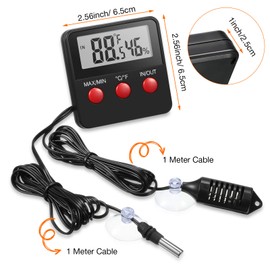 Weewooday 2 Pieces Reptile Thermometer and Humidity Gauge Reptile Terrarium Thermometer Hygrometer with Probes Indoor Outdoor Digital Pet Temperature and Hygrometer Gauge for Reptiles Pet Keeping